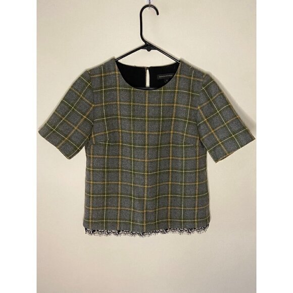Banana Republic Gray Wool blend Tweed Plaid Lace Trim Top size XS - Picture 4 of 7